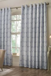 Paoletti Horto Embroidered Botanical Eyelet Curtains in Blue - Size: 229 cm width x 137 cm drop - thumbnail 1