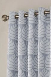 Paoletti Horto Embroidered Botanical Eyelet Curtains in Blue - Size: 229 cm width x 137 cm drop - thumbnail 2