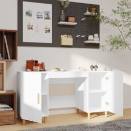 Berkfield Home Desk White 140x50x75 cm Engineered Wood - Size: 140 x 50 x 75 cm - thumbnail 3