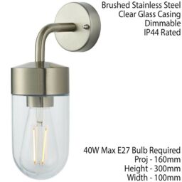 Loops IP44 Outdoor Wall Light Brushed Stainless Steel & Glass Shade Nautical Lantern in Metallics - thumbnail 2