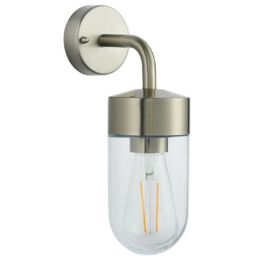 Loops IP44 Outdoor Wall Light Brushed Stainless Steel & Glass Shade Nautical Lantern in Metallics - thumbnail 3