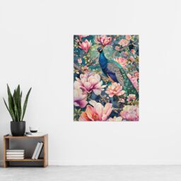 "Artery8 Peacock Bird Cherry Blossom Flower Tree Design Wall Art Print in Pink - Size: W18"" x H24""" - thumbnail 4