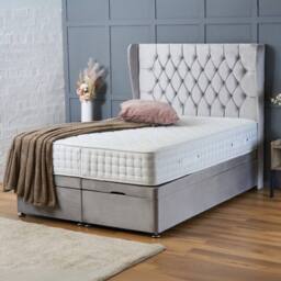 "BSSPOKE Amelia Ottoman Divan Bed Plush Velvet 54"" Headboard & Mattress in Silver - Size: Small Double" - thumbnail 1