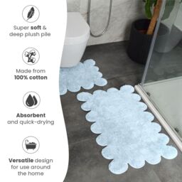 Allure Bath Fashions Two Piece Scallop Bath Mat Set - 100% Cotton Scalloped Bathroom Rugs in Baby Blue - thumbnail 4