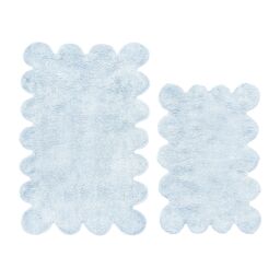 Allure Bath Fashions Two Piece Scallop Bath Mat Set - 100% Cotton Scalloped Bathroom Rugs in Baby Blue
