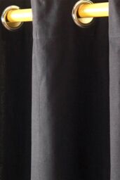 Homescapes Plain Cotton Ready Made Eyelet Curtain Pair in Black - Size: 117 cm width x 137 cm drop - thumbnail 2