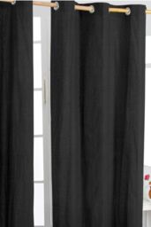 Homescapes Plain Cotton Ready Made Eyelet Curtain Pair in Black - Size: 117 cm width x 137 cm drop - thumbnail 1