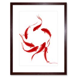 "Artery8 Wall Art Print Koi Fish Painting Art Framed 9x7 inch in Brown - Size: W7"" x H9""" - thumbnail 1
