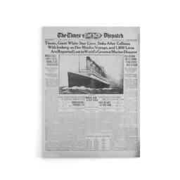 "Artery8 Newspaper Front Page 1912 Titanic Disaster Canvas Wall Art Print in Grey - Size: W24"" x H32""" - thumbnail 1
