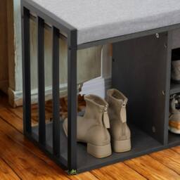 FURNOS Shoe Storage Bench With Cushioned Seat & Storage Shelves in Grey - thumbnail 8