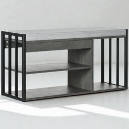 FURNOS Shoe Storage Bench With Cushioned Seat & Storage Shelves in Grey - thumbnail 3
