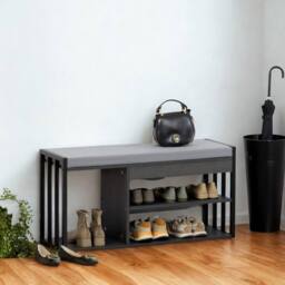 FURNOS Shoe Storage Bench With Cushioned Seat & Storage Shelves in Grey - thumbnail 4