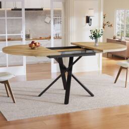 BTM Extendable Dining Table Round to Oval Metal Frame Kitchen Table in Natural - thumbnail 5