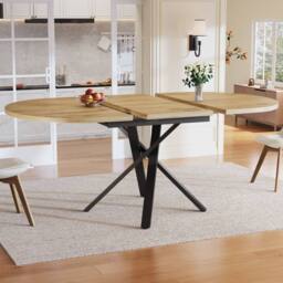 BTM Extendable Dining Table Round to Oval Metal Frame Kitchen Table in Natural - thumbnail 3