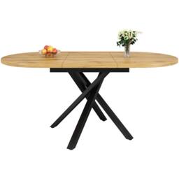 BTM Extendable Dining Table Round to Oval Metal Frame Kitchen Table in Natural - thumbnail 9
