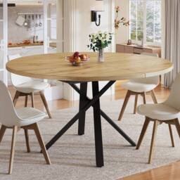 BTM Extendable Dining Table Round to Oval Metal Frame Kitchen Table in Natural - thumbnail 6