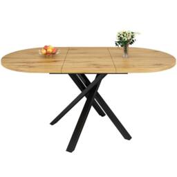 BTM Extendable Dining Table Round to Oval Metal Frame Kitchen Table in Natural - thumbnail 8