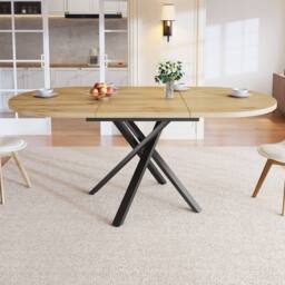 BTM Extendable Dining Table Round to Oval Metal Frame Kitchen Table in Natural - thumbnail 2