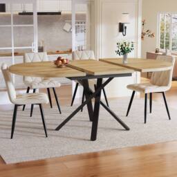 BTM Extendable Dining Table Round to Oval Metal Frame Kitchen Table in Natural - thumbnail 4