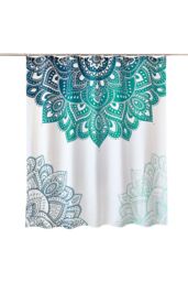 Neel Blue Mandala Flower Bathroom Shower Curtain, Polyester Fabric Water Resistant in Green - Size: 180 cm width x 200 cm drop