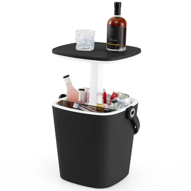 Costway 15 L Outdoor Cool Bar Table Patio Cooler Side Table with Lift Top Lid in Black - image 1