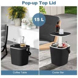 Costway 15 L Outdoor Cool Bar Table Patio Cooler Side Table with Lift Top Lid in Black - thumbnail 4