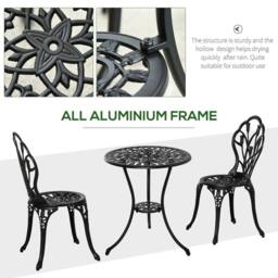 KORVIXA 3 Piece Bistro Set, Aluminium Garden Furniture in Black - Size: 100 cm x 100 cm - thumbnail 3