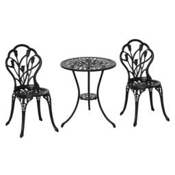 KORVIXA 3 Piece Bistro Set, Aluminium Garden Furniture in Black - Size: 100 cm x 100 cm - thumbnail 1