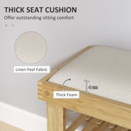 HOMCOM 3-Tier Shoe Storage Bench, Bamboo Shoe Rack for Entryway, Cream - thumbnail 4