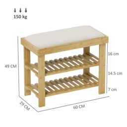HOMCOM 3-Tier Shoe Storage Bench, Bamboo Shoe Rack for Entryway, Cream - thumbnail 3