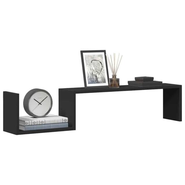 Berkfield Home Wall Shelf 2 pcs Black 100x15x20 cm Engineered Wood - Size: 100 x 15 x 20 cm - image 1