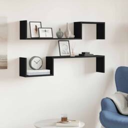 Berkfield Home Wall Shelf 2 pcs Black 100x15x20 cm Engineered Wood - Size: 100 x 15 x 20 cm - thumbnail 2