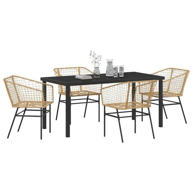 Berkfield Home Modern 5 Piece Garden Dining Set Brown Poly Rattan - image 1