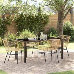 Berkfield Home Modern 5 Piece Garden Dining Set Brown Poly Rattan - thumbnail 2