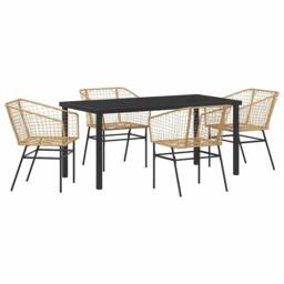 Berkfield Home Modern 5 Piece Garden Dining Set Brown Poly Rattan - thumbnail 3