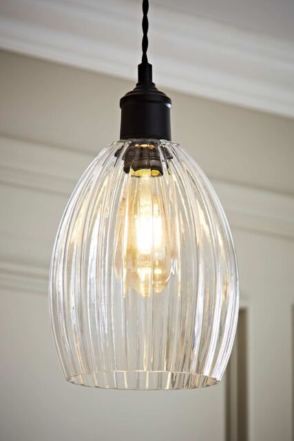 ValueLights Cheltenham Clear Ribbed Glass Dome Easy Fit Lamp Shade - image 1