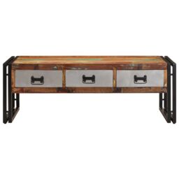 Berkfield Home Coffee Table with 3 Drawers Solid Reclaimed Wood 100x50x35 cm in Brown - Size: 100 x 50 x 35 cm - thumbnail 3