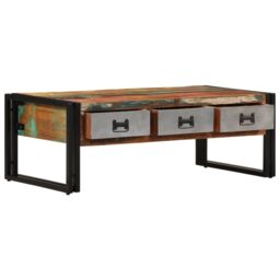 Berkfield Home Coffee Table with 3 Drawers Solid Reclaimed Wood 100x50x35 cm in Brown - Size: 100 x 50 x 35 cm - thumbnail 2