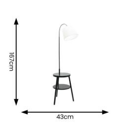 ValueLights Crowther Wooden Side Table Shelved Tripod Floor Lamp with Fabric Shade & Bulb in Black - thumbnail 6