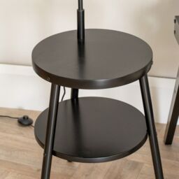 ValueLights Crowther Wooden Side Table Shelved Tripod Floor Lamp with Fabric Shade & Bulb in Black - thumbnail 5
