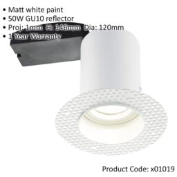 Loops 4 PACK Plaster-In Fire Rated Downlight - 50W GU10 Reflector LED - Trimless - thumbnail 2