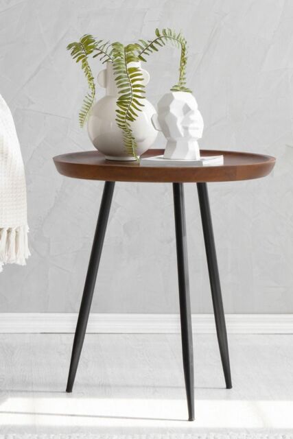 MH London Round Mango Wood & Iron Side Table, Bedside End Table for Living Room & Bedroom - Chervey (Large) in Walnut - image 1