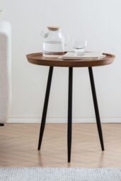 MH London Round Mango Wood & Iron Side Table, Bedside End Table for Living Room & Bedroom - Chervey (Large) in Walnut - thumbnail 3