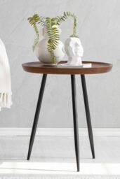 MH London Round Mango Wood & Iron Side Table, Bedside End Table for Living Room & Bedroom - Chervey (Large) in Walnut - thumbnail 1