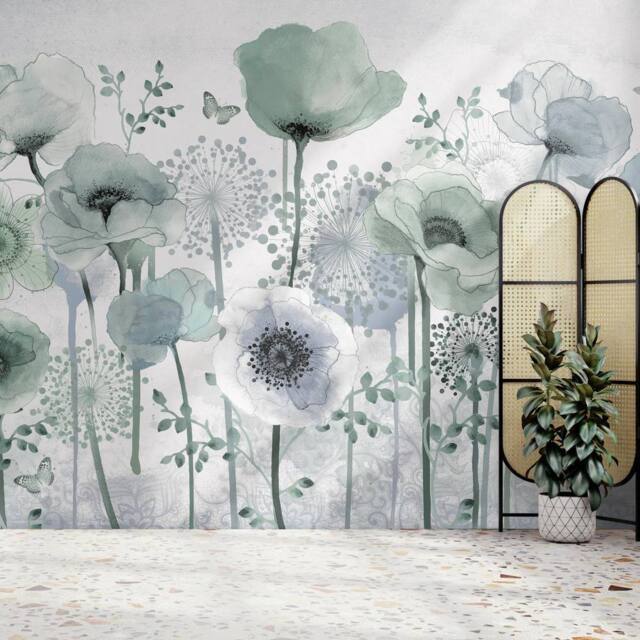 Superfresco Easy Poppy Teal Print To Order 3m x 2.8m Mural in Blue - image 1