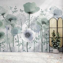 Superfresco Easy Poppy Teal Print To Order 3m x 2.8m Mural in Blue