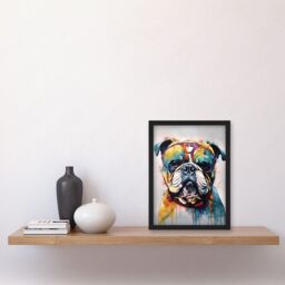Artery8 English Bulldog Dog Wearing Vintage Sunglasses Artwork Framed Wall Art Print A4 in Black - thumbnail 2