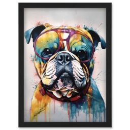 Artery8 English Bulldog Dog Wearing Vintage Sunglasses Artwork Framed Wall Art Print A4 in Black - thumbnail 1