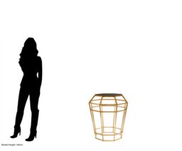 Orsina Geomatric Drum Shaped Table, Stylish Small Table With Octagonal Black Glass Top, Gold Prismatic Side Table - thumbnail 5