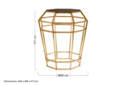 Orsina Geomatric Drum Shaped Table, Stylish Small Table With Octagonal Black Glass Top, Gold Prismatic Side Table - thumbnail 4